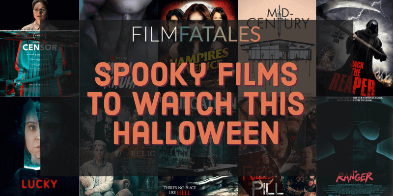 Spooky Films to Watch This Halloween overlayed on a collage of horror film posters.